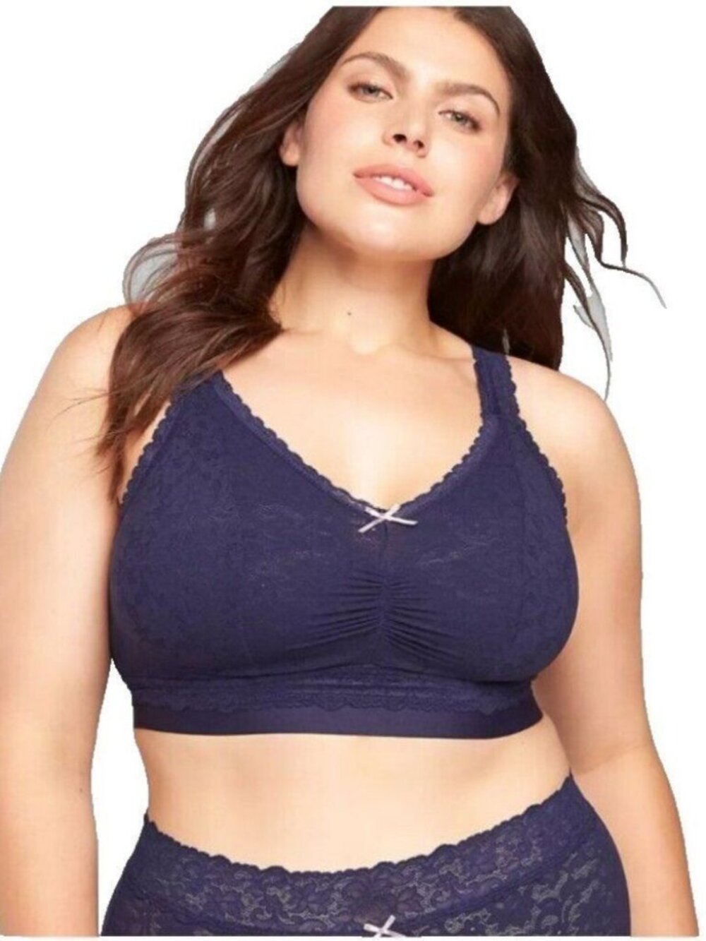 Cacique Lane Bryant Lace Bralette Bra No Wire 18 20 2X Navy Blue Lace Back